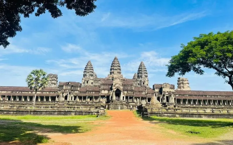 The grand temple towers of Angkor Wat in Cambodia.