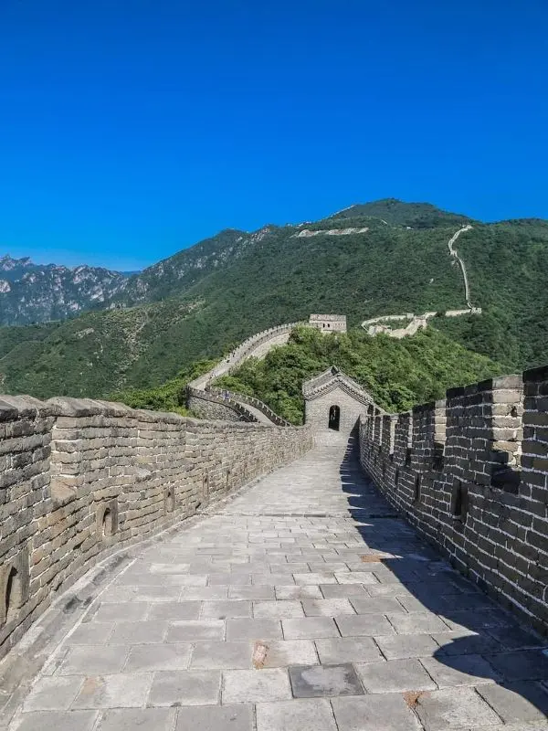 A long stone walkway on the Great Wall of China.