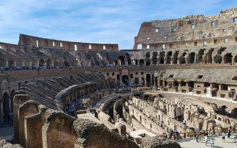 The inside view of the Colosseum in Rome, Italy.