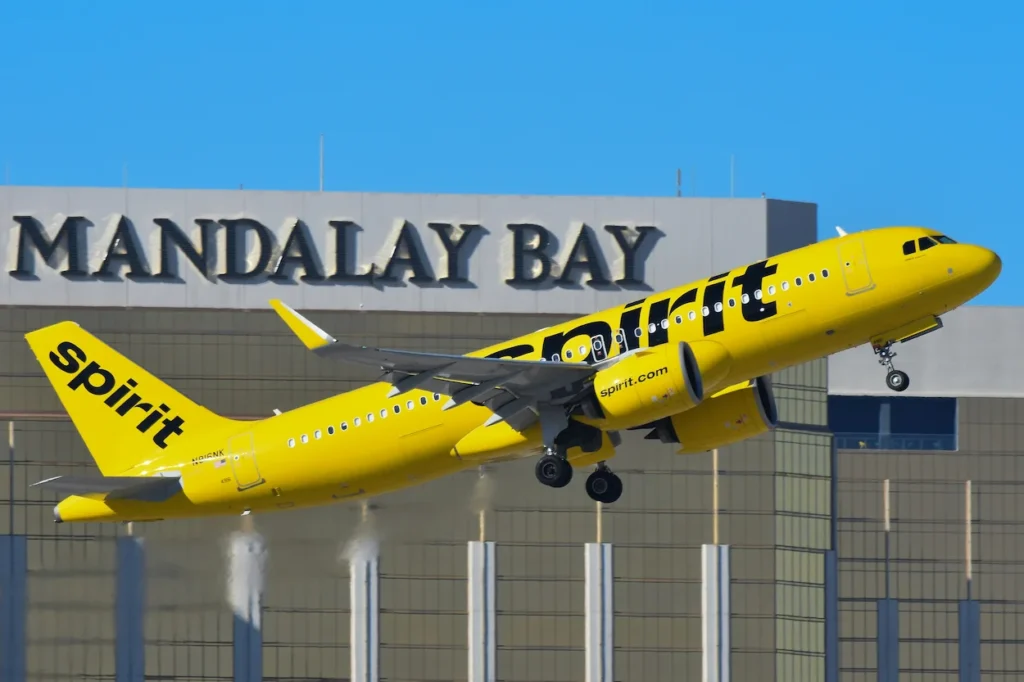 Spirit Airlines Airbus A320neo passenger plane taking off from Harry Reid International Airport