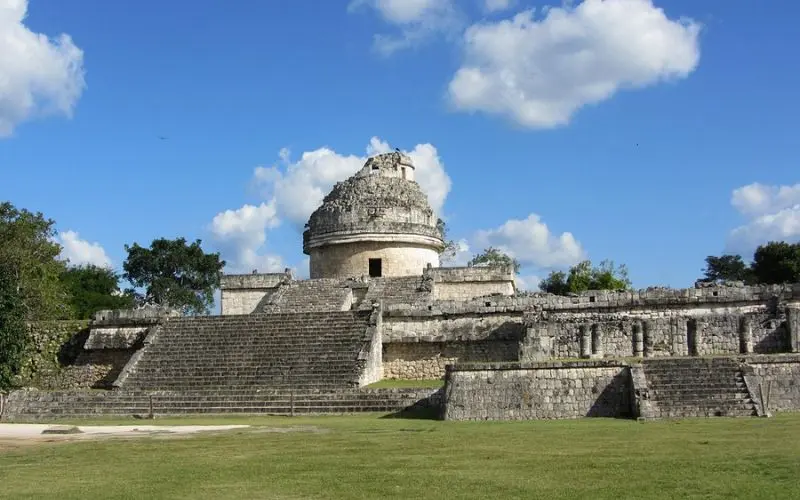 The ancient Mayan observatory El Caracol stands among the ruins at Chichen Itza.
