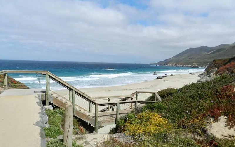 Wooden boardwalk leading to the beach at Garrapata State Park.