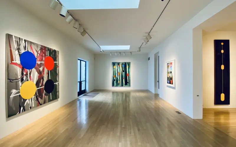 Modern art gallery with colorful abstract paintings at L.A. Louver in Venice.