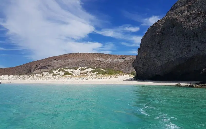 A quiet sandy beach meets turquoise waters in Todos Santos.
