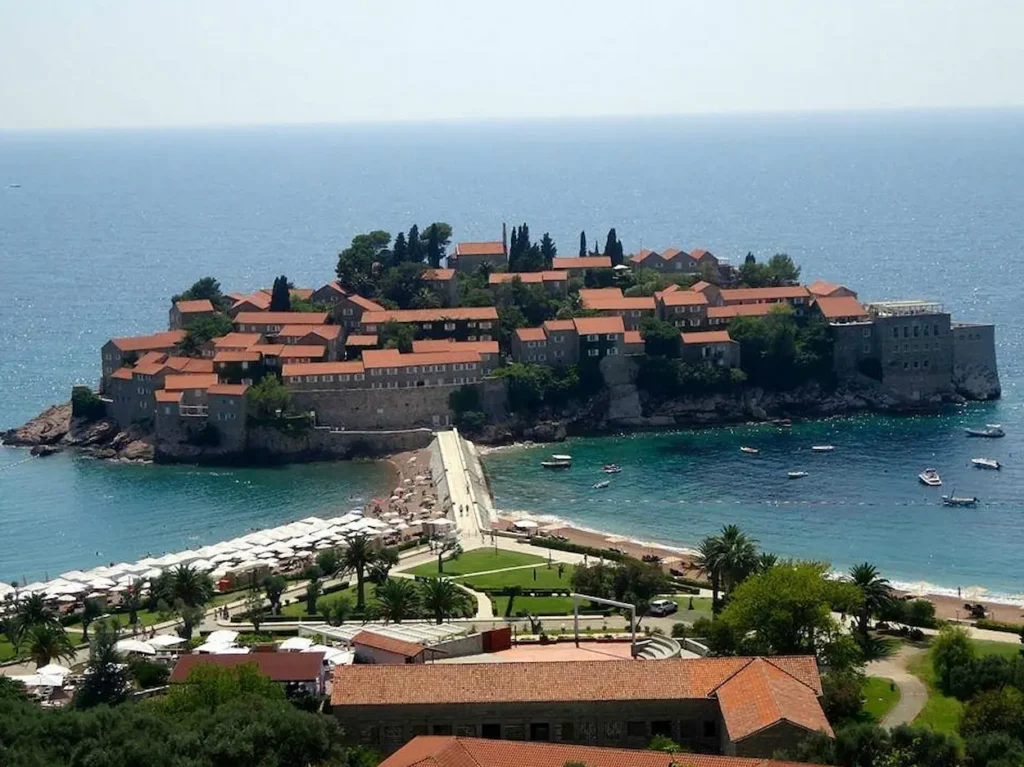 Sveti Stefan surrounded by the Adriatic Sea