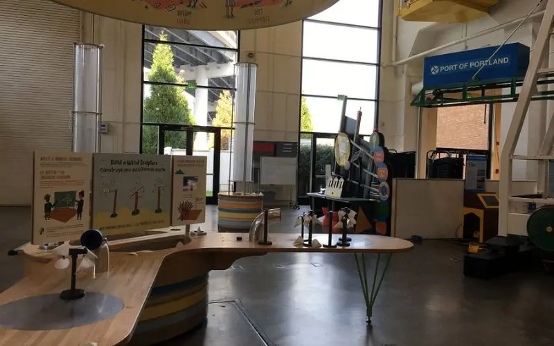 Interactive exhibits inside OMSI Portland Kids Museum.