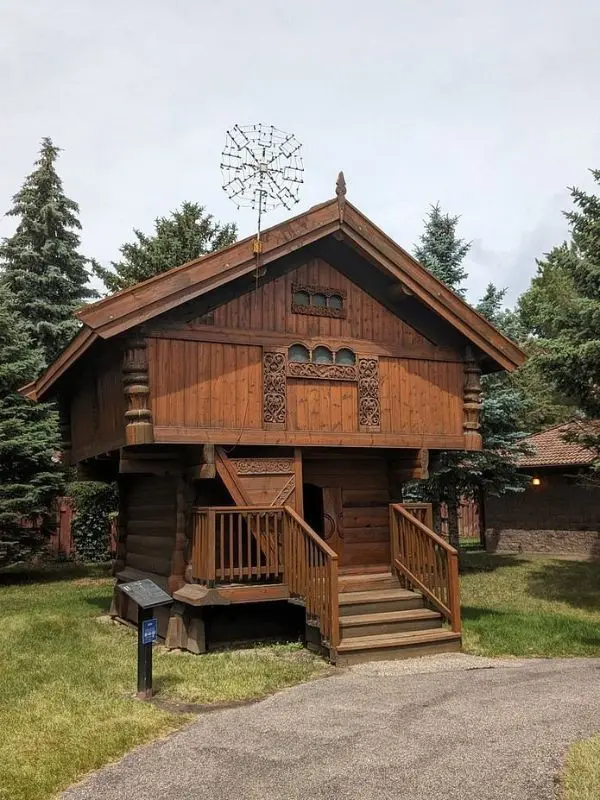 Traditional wooden building at Scandinavian Heritage Park.