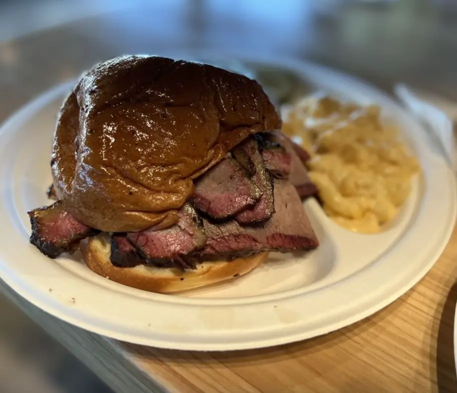Brisket Sandwich and side of Mac and cheese