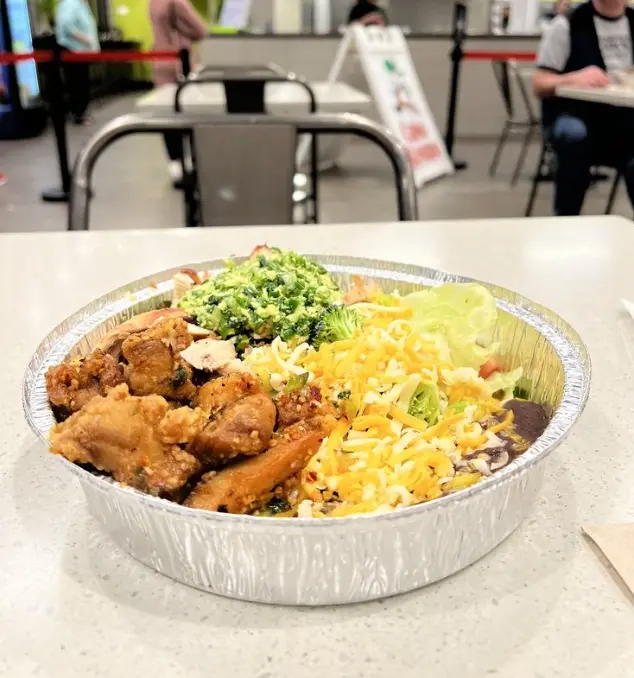 Ginger chicken, Pollo Diablo, black beans and Veggies Salad combo