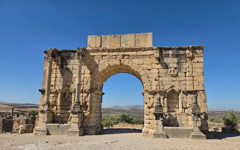 Ancient Roman arch ruins at Volubilis.