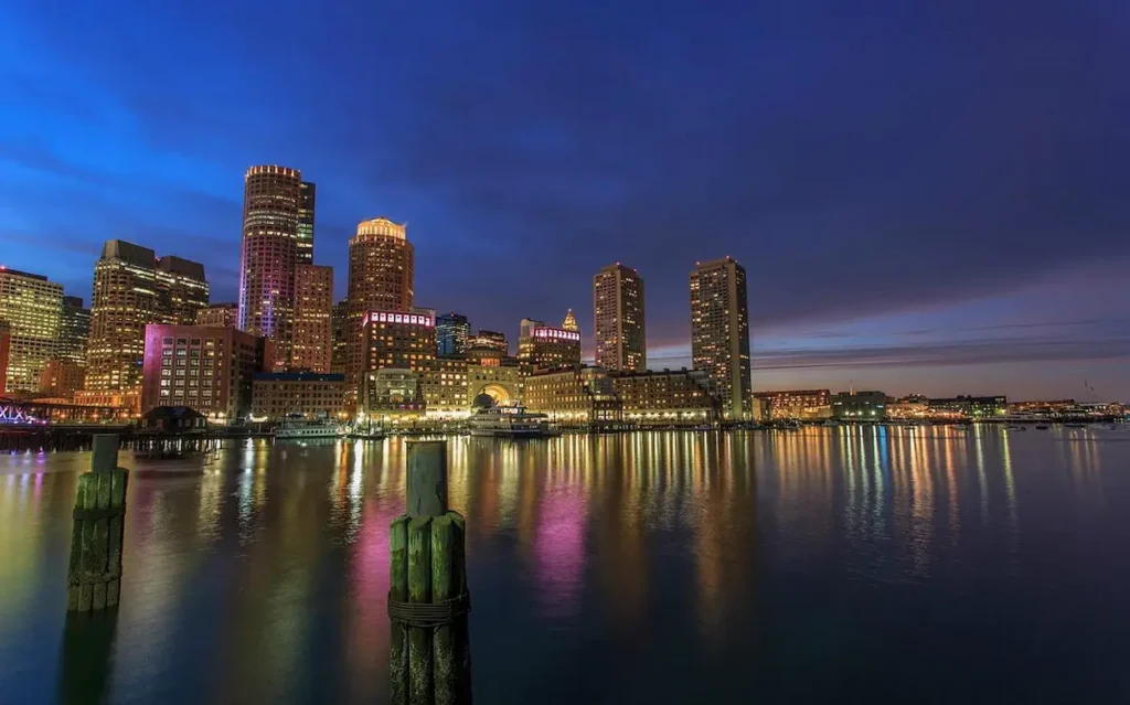 Boston skyline at night