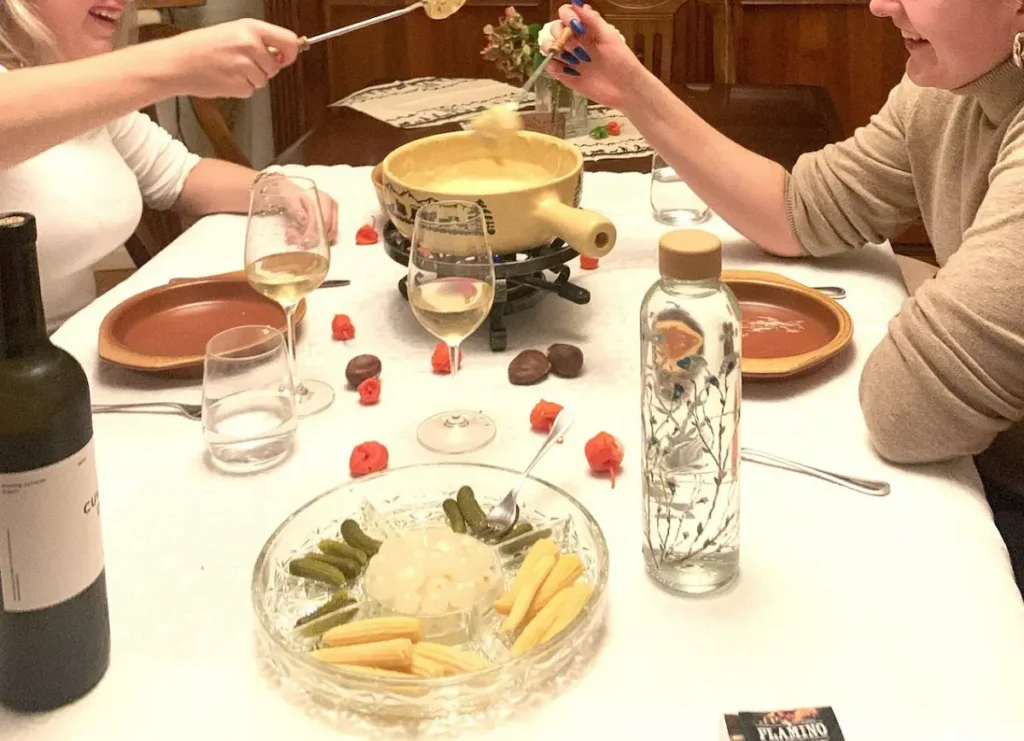 Traditional Swiss Dinner: Cheese Fondue, Appetizers and Dessert