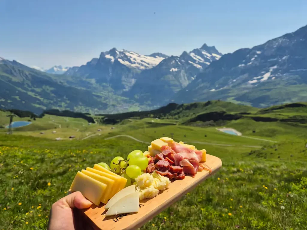 Cheese and chocolate tasting on mountain summit