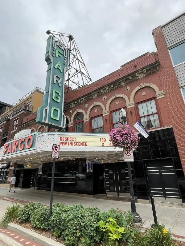Vintage marquee and sign outside the Fargo Theatre.