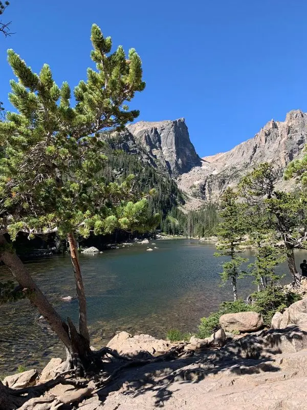 Alpine lake with rocky peaks at Nymph, Dream, and Emerald Lakes.