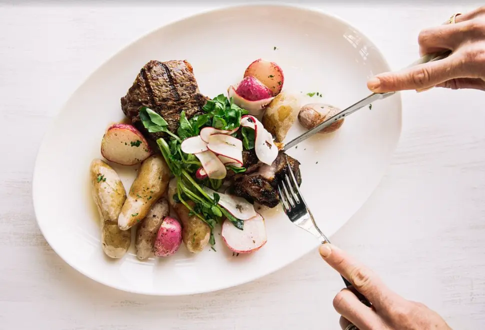 Elegant and rustic steak and potatoes for dinner at The Bindery.