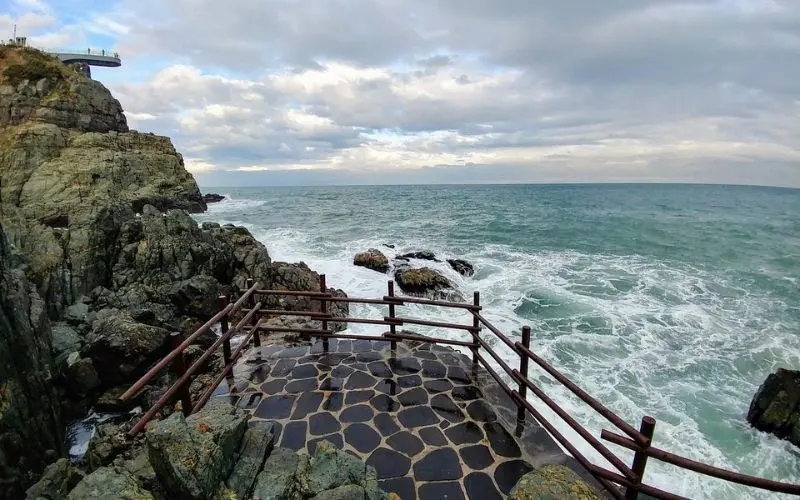 A rocky ocean lookout point in Busan.