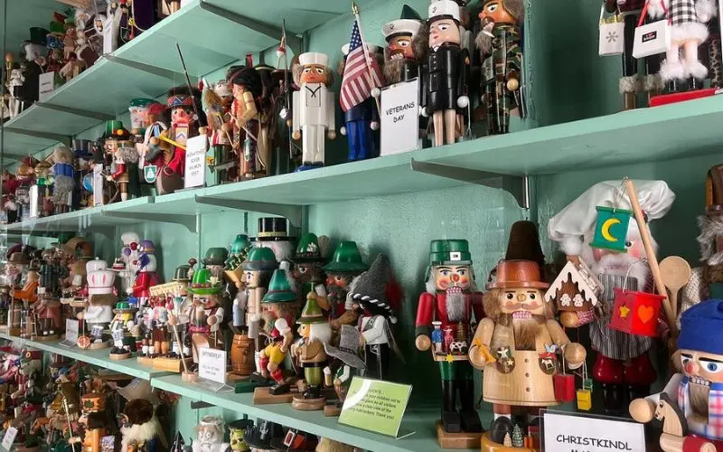 Shelves filled with colorful nutcrackers at the Leavenworth Nutcracker Museum.