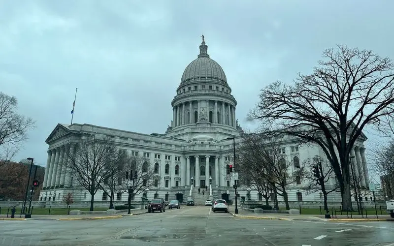 The domed Wisconsin State Capitol building in Madison.
