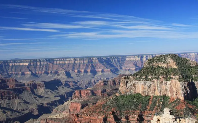 Expansive layered cliffs and canyons at the Grand Canyon.