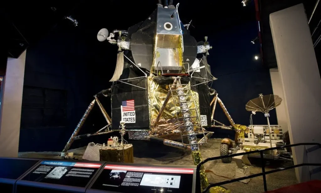 A spacecraft display inside the Cosmosphere with detailed equipment.