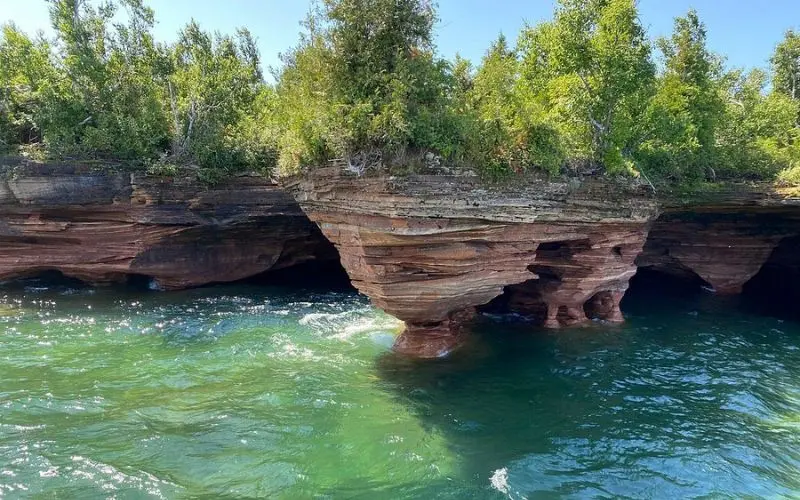 Colorful sea caves carved into the cliffs at Apostle Islands National Lakeshore.