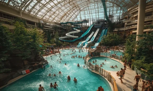 Beautiful indoor waterpark with a slide
