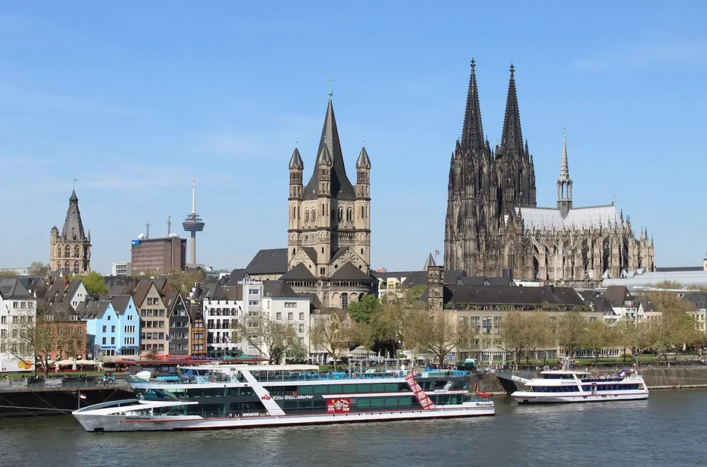 Cologne Cathedral spires above the Rhine River