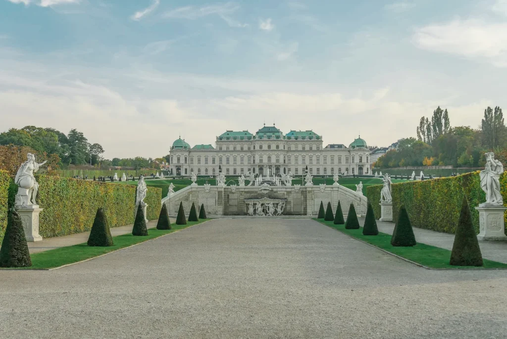 Baroque Belvedere Palace facade viewed from gravel pathways in Vienna gardens