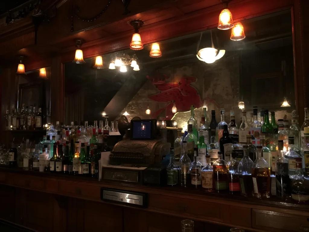 Dimly lit speakeasy bar at The Drifter in River North, Chicago