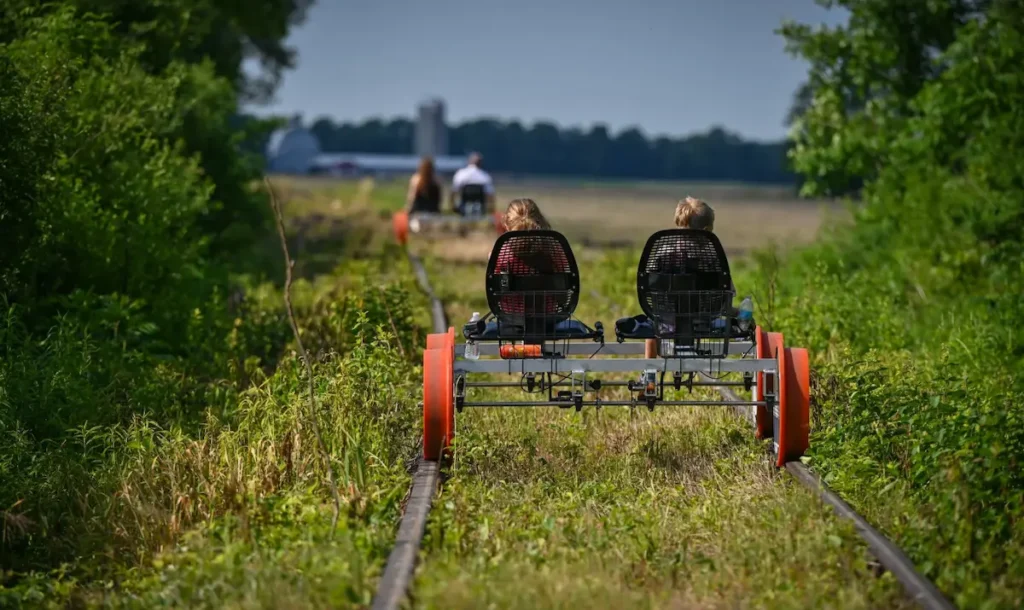 Railroad tracks on a rail bike