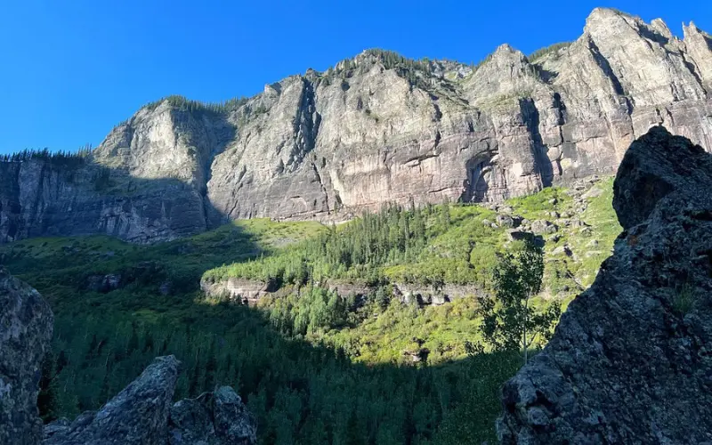 Bridal Veil Falls cascading down the cliffs in Telluride.