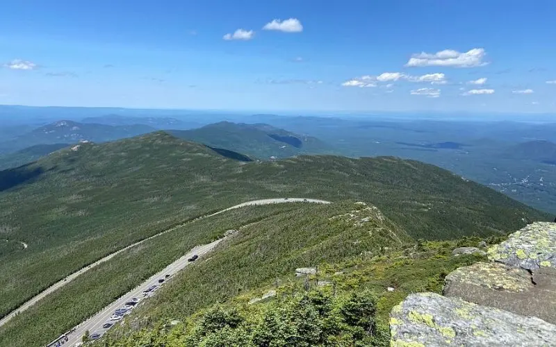 Scenic mountain road winding up Whiteface Mountain.
