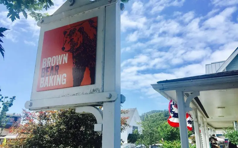 Sign for Brown Bear Baking outside the shop.