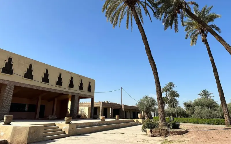Palm trees and pavilion at the Menara Gardens in Marrakech.