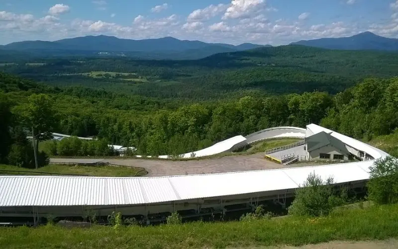 Curving bobsled track at the Olympic Sports Complex.
