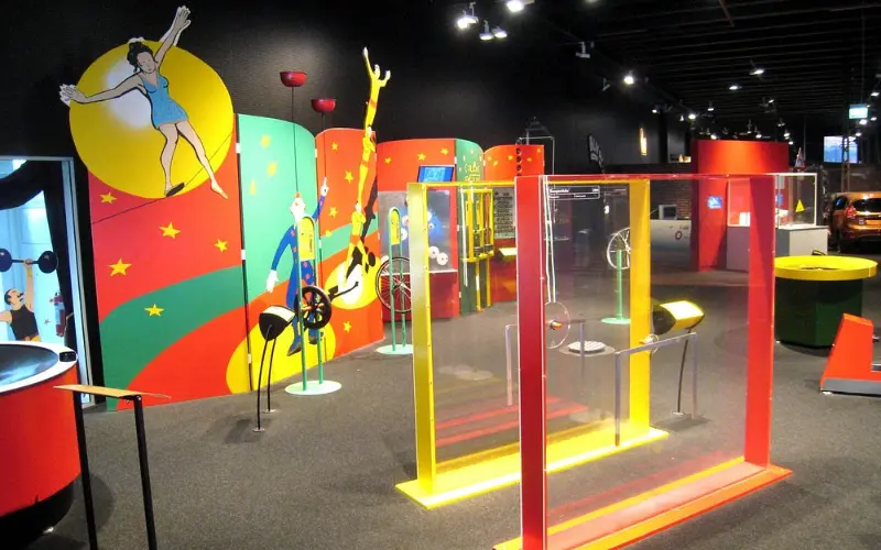 Colorful interactive science exhibits at the Experimentarium.