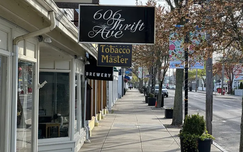 Shops and signs along Main Street in Hyannis.