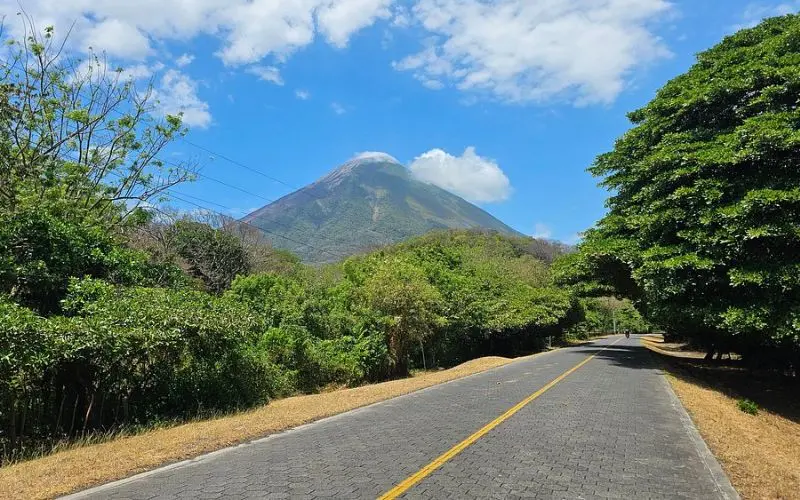 Road leading toward the volcano on Isla Ometepe.