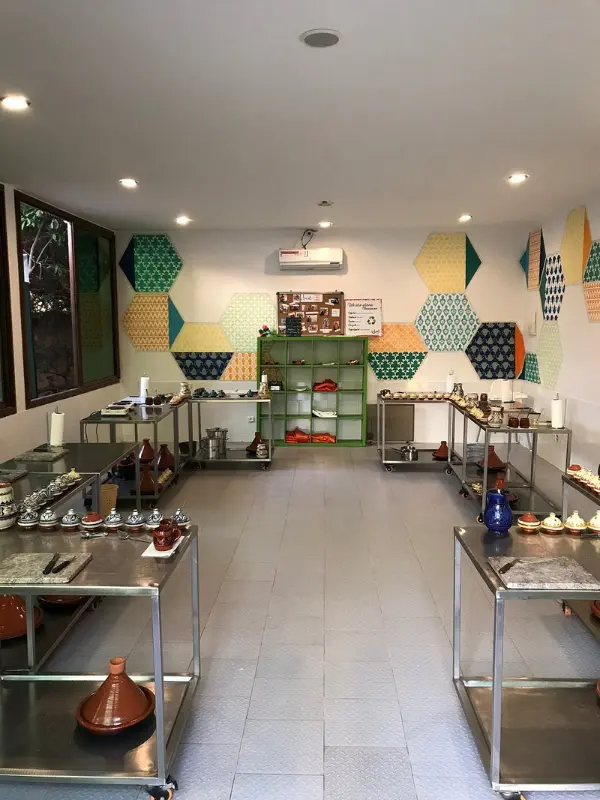 Cooking stations inside the Amal Women’s Training Center in Marrakech.