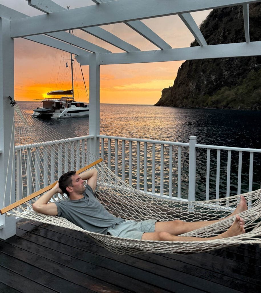 My photo of me on a hammock in St. Lucia during my visit last April