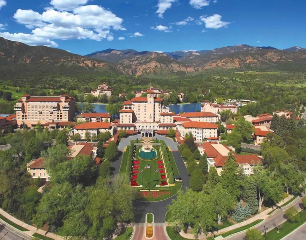 An aerial view of the historic Broadmoor resort