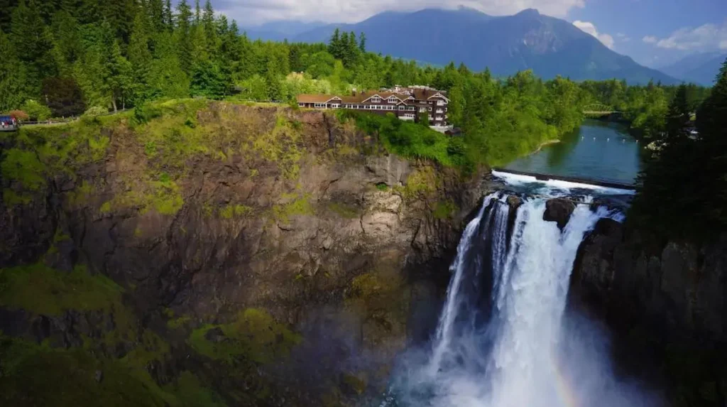 An aerial view of the historic Salish Lodge & Spa