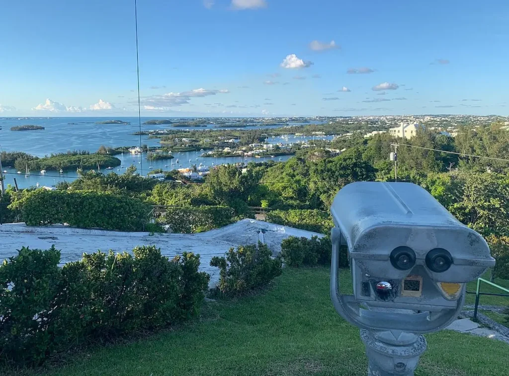 Panoramic island view from the base of Gibbs Hill Lighthouse