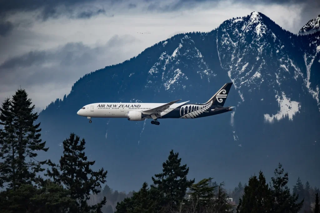 Air New Zealand Boeing 787 Dreamliner passenger airplane with landing gear down