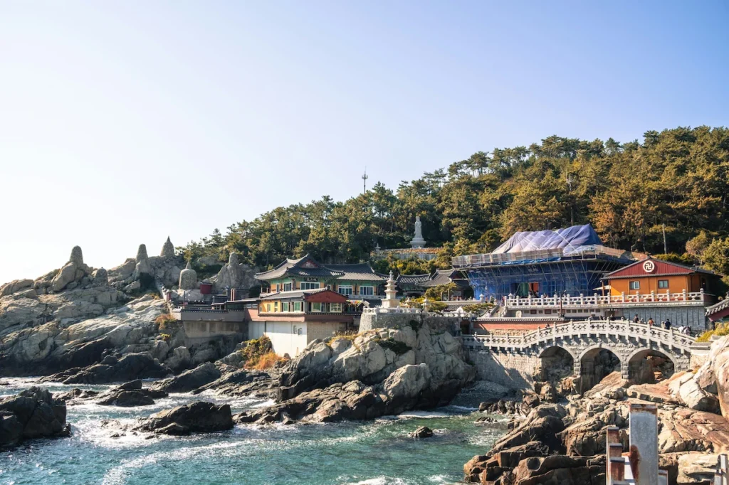 Haedong Yonggungsa Temple built on rocky cliffs by the sea in Busan