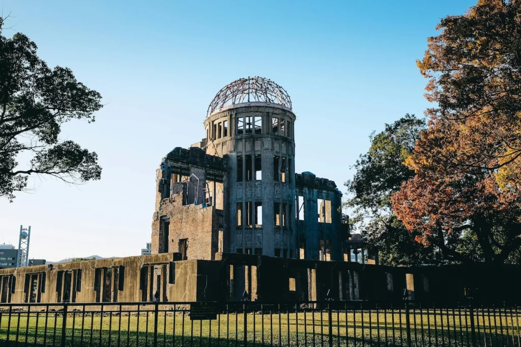 The ruined structure of the Hiroshima Atomic Bomb Dome against a clear sky
