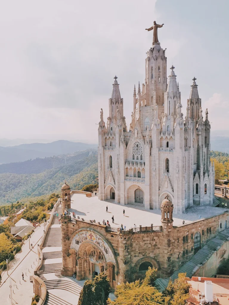 Tibidabo Temple of the Sacred Heart of Jesus church on a mountain peak in Barcelona