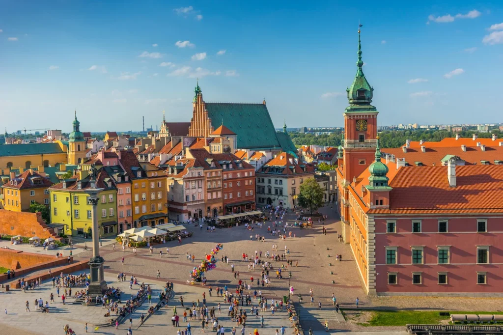 Royal Castle and Sigismund's Column in Castle Square within Warsaw's historic Old Town