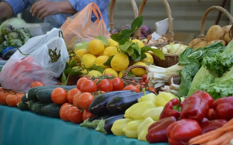 Fresh fruits and vegetables displayed at the outdoor Pazar market in Split.